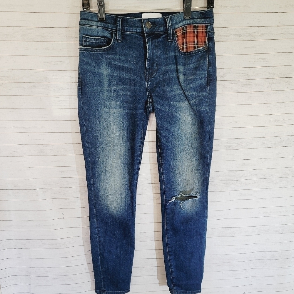 Current Elliott The Stiletto Tartan Plaid Pocket Skinny Jeans, Sz 27